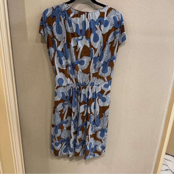 Tibi | L | Blue and Brown Wrap Sundress with Dolman Cap Sleeves size large - Picture 3 of 7